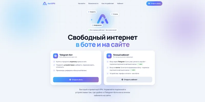 Скриншот проекта AeriVPN, 1
